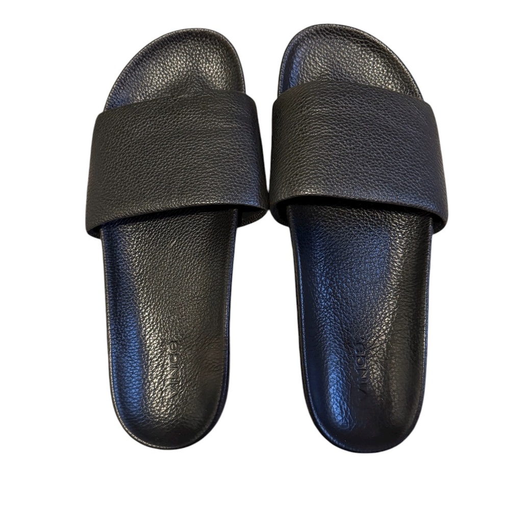 VINCE Black Leather Slide Sandals — Size 10